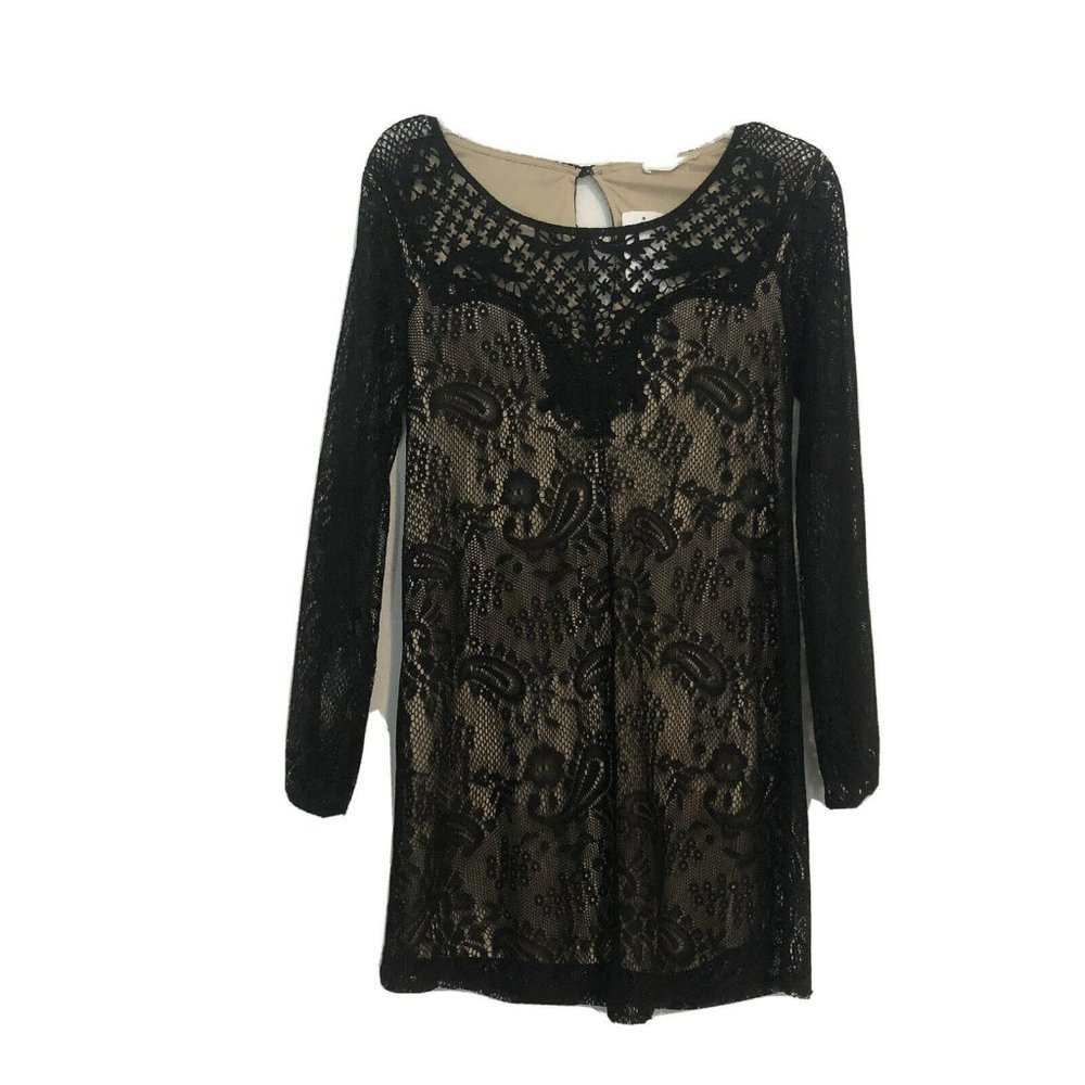 Nordstrom Lush Brand Black Lace Nude Illusion Dress Women’s XS New With Tags